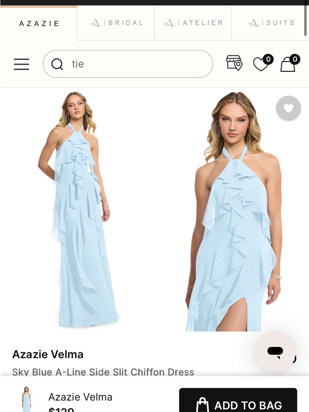 Azazie Sky Blue Ruffled Halter Maxi Dress